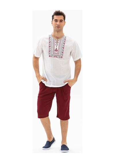 Kısa Kol Şile Bezi Bisiklet Yaka Bahriyeli Erkek T-Shirt Beyaz By
