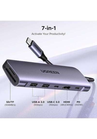 Lexroo Usb C To 4k Hdmı 100w Pd 2xusb-a Sd Micro Sd Kart Okuyucu Dönüştürücü Çoklayıcı Hub