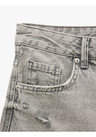 Koton Yıpranmış Püsküllü Düğmeli Denim Şort Gri 5sal40001md Gri