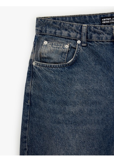 Koton Normal Bel Vintage Straight Fit Jean Pantolon Petrol 6sam40301nd