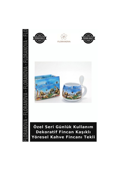 Özel Seri Günlük Kullanım Dekoratif Fincan Kaşıklı Yöresel Kahve Fincanı Tekli Çok Renkli