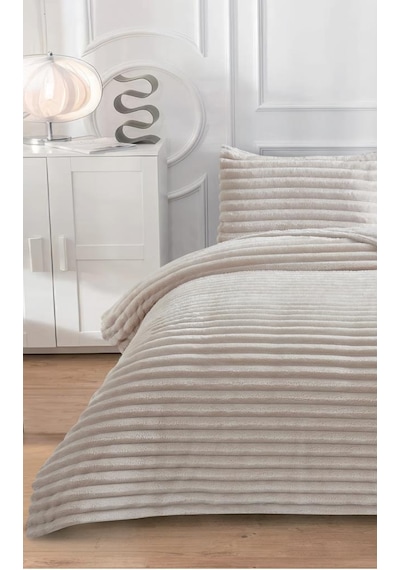 Soft Çizgi Tek Kişilik Yatak Örtüsü 180x240 Krem