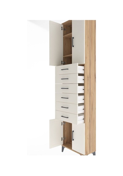 Arges Dolap 3 Raflı 6 Çekmeceli 4 Kapaklı 60x30x243 Çam-aytaşı Çam