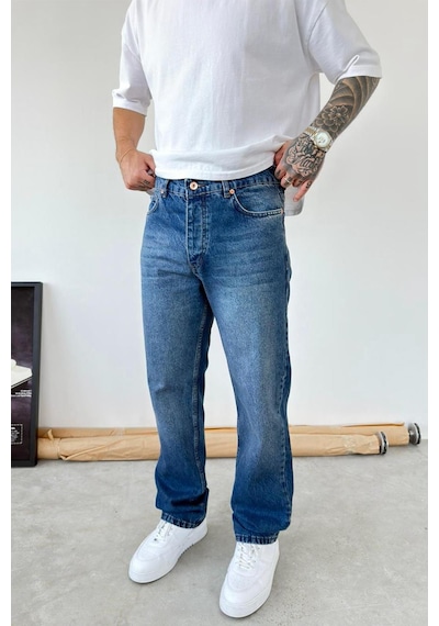 Dokulu Mavi Soft Degrade Baggy Pantolon