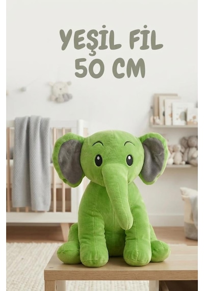 Peluş Nazlı Fil Yeşil 50 Cm Sevimli Konforlu: Peluş Uyku Yastığı Ve Sarılma Arkadaşı Dekoratif Oyuncak