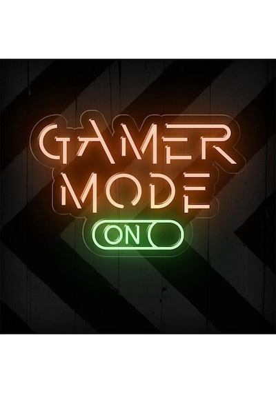 Gamer Mode On Yazılı Ve Şekilli Neon Tabela Turuncu
