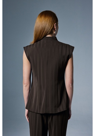 Sateen Anna Çizgili Yelek - Kahve-137068 Kahve