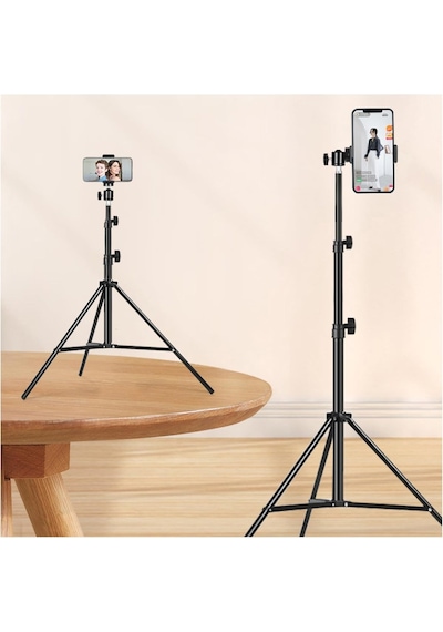 Ayrex Bluetooth Kumandalı Metal Tripod, 2 Metre Ayarlanabilir Yükseklik, 360 Derece Döner Başlıklı Telefon Tutucu, Genel