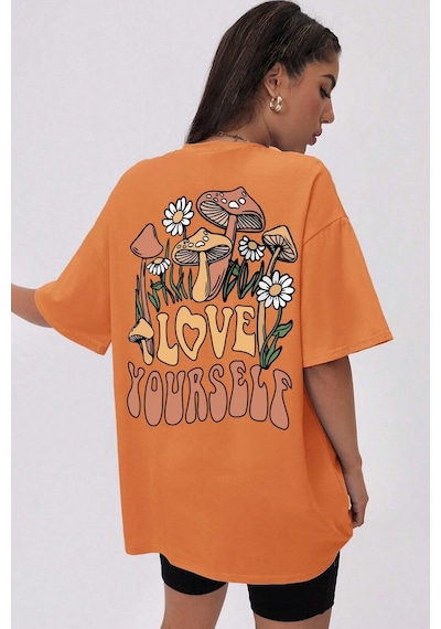 Flood Of Style Unisex Love Yourself Baskılı T-shirt Turuncu
