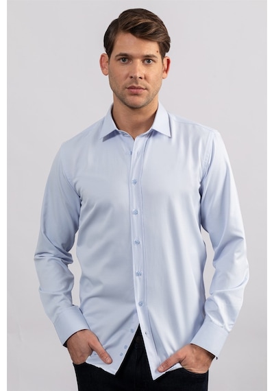 Tudors Modern Slim Fit Düz Erkek Mavi Gömlek-23974-mavi Mavi