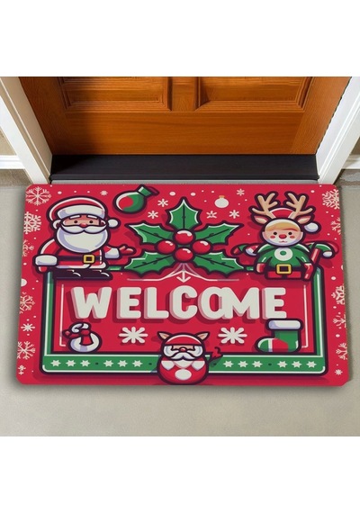 Valerine Life Noel Baba Ve Çınar Yaprağı Welcome Kapı Önü Paspası 45x70cm