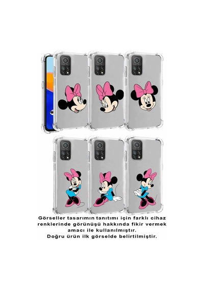Xiaomi Redmi K20 Köşe Korumalı Antişok Kapak Minnie Mouse Tasarımlı Şeffaf Kılıf
