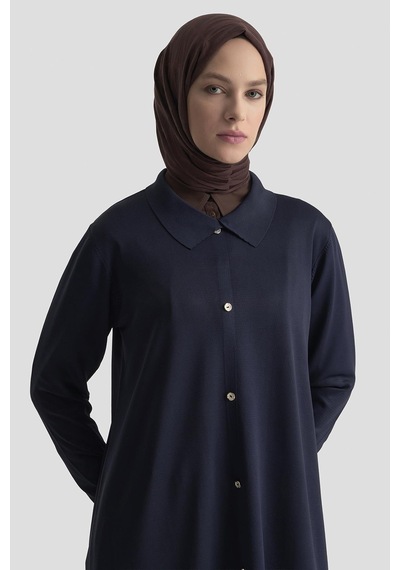 Armine Trend Düğme Detaylı Gömlek Yaka Triko Tunik Lacivert 25ytd4115 Lacivert