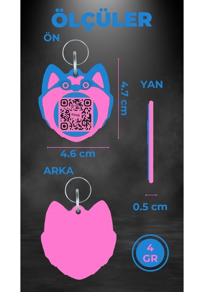 Petjoo 19.Hachiko Pembe-Mavi Qr'lı Köpek Künyesi