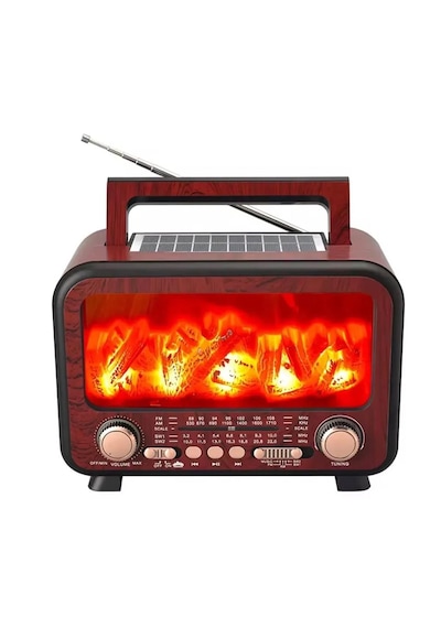 Fepe Fp-2393-s Şömine Detaylı Bluetooth Destekli Solar Güneş Enerjili Nostaljik Radyo