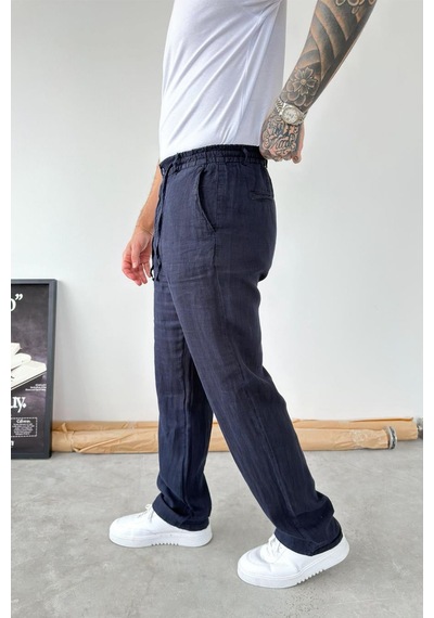 Lacivert Basic Baggy Keten Pantolon