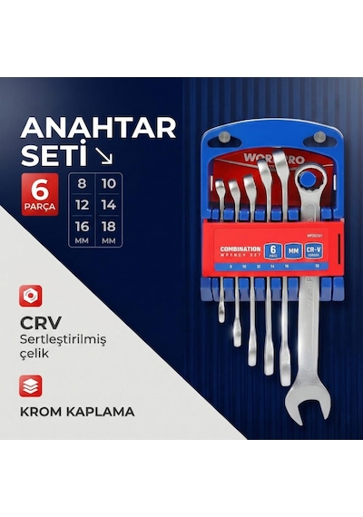 Workpro Wp202501 Cr-v 6 Parça Profesyonel Kombine Anahtar Takımı