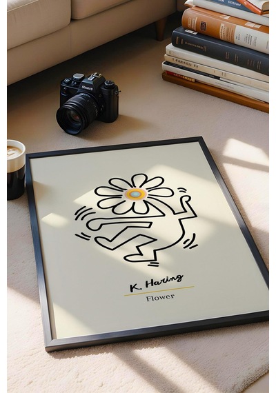 Keith Haring Flower Çerçeveli Tablo - Eklektik Tarz Duvar Dekoru