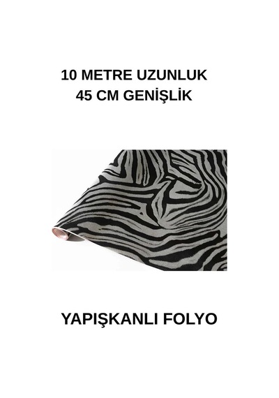 45cm X 10 Metre 1 Rulo Folyo Yapışkanlı Zebra Model Görünümlü Mutfak Duvar Kaplama Folyosu Kağıdı