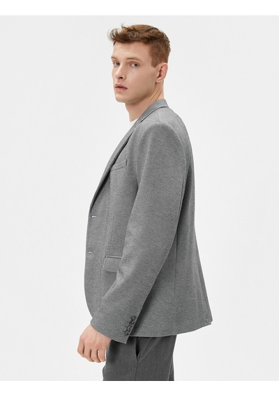 Koton Blazer Ceket Slim Fit Düğmeli Cep Detaylı Gri Desenli 4sam50007hk Gri