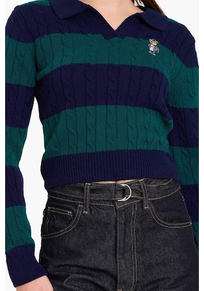 Defacto Regular Fit Polo Yaka Çizgili Kazak G8018ax26spnv131 Lacivert-nv131