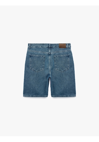 Koton Normal Bel Pamuklu Bermuda Straight Fit Jean Şort Orta İndigo 6sam40397nd