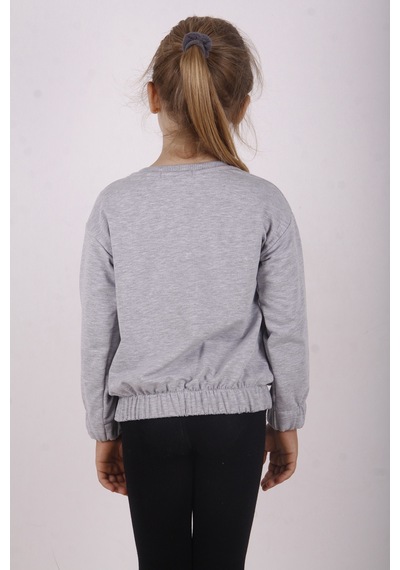 Toontoy Kız Çocuk You Wish Baskılı Sweatshirt Gri Melanj