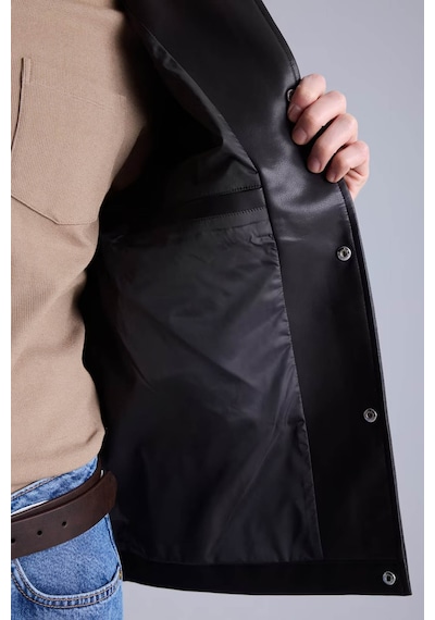 Defacto Regular Fit Çıtçıtlı Kahverengi Erkek Deri Mont H2233ax/bn338