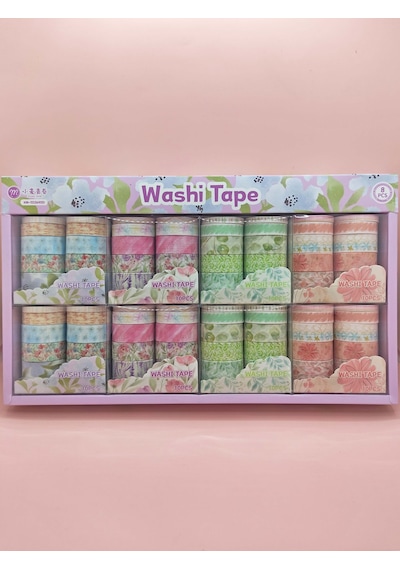 Vintage Washi Tape Bant Baskılı Yapışkanlı Maskeleme Kağıdı 45d Desenli Bant 10'lu - Pembe Çiçek Gül 1
