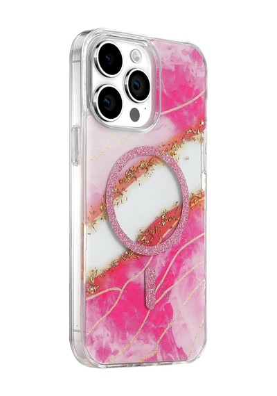 Onegif Apple iPhone Uyumlu 15 Pro Max Lotus Simli Magsafe Kapak - Pembe Diğer