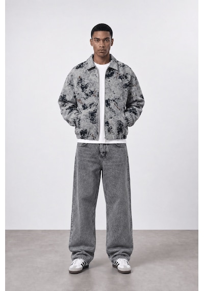 Respire Erkek Jakarlı Oversize Bomber Ceket Gri