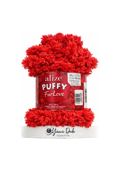 1 Adet Puffy Furlove 56 Kırmızı Elle Örülen Kalpli Yastık Örgü Ipi Kürk Yapılı Puffy