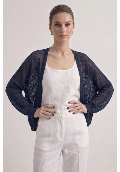 Neden Tekstil Premium Ajurlu İnce Triko Bolero Hırka - Lacivert