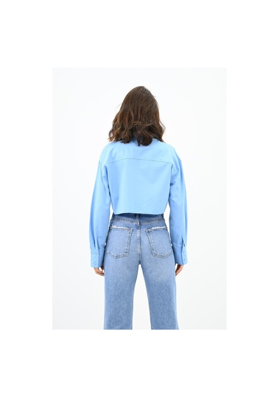 Koza Butik Kadın Crop Cep Detaylı Gömlek 1672-24 001