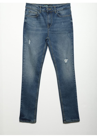 Blue White Erkek Yırtık Detay Likralı Skinny Fit Açık Mavi Jean Pantolon 28