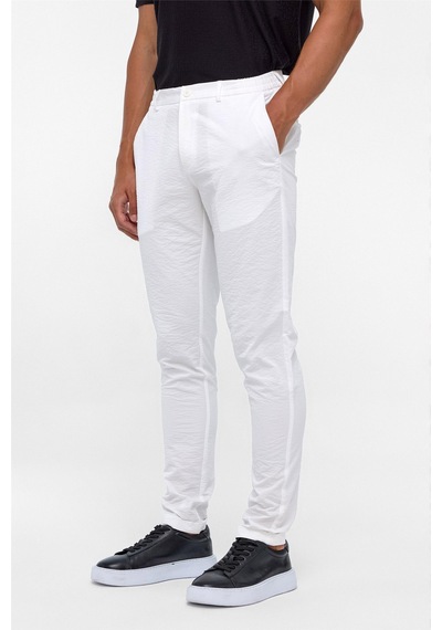 Süvari Beyaz Slim Armürlü Jogger Pantolon