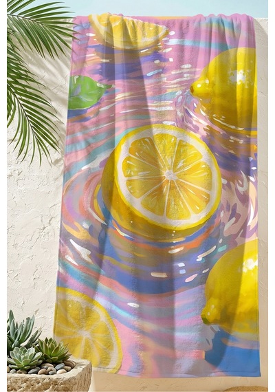 Limon Temalı Tropikal Mikrofiber Plaj Havlusu - Pastel Akdeniz Yaz Stili Hızlı Kuruyan Havlu Pastel Esinti