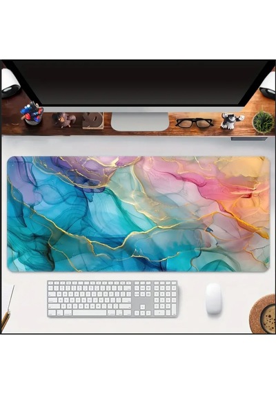 Sge Teknoloji 65x25 Cm Renkli Mermer Temalı Kaydırmaz Taban Speed Yüzey Oyuncu Mouse Pad Gaming