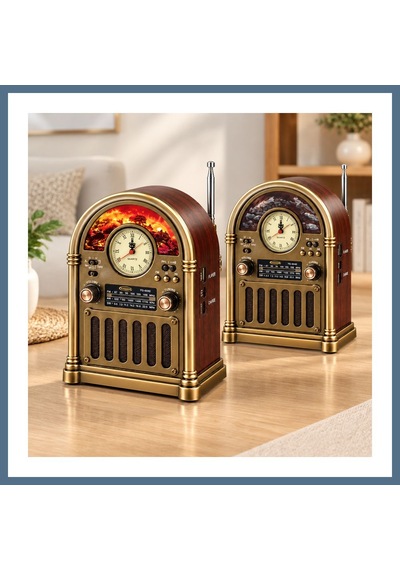 Buradabulabilirsin Saatli Retro Şömine Radyo Hoparlör - Bluetooth Usb Type-c Bbz