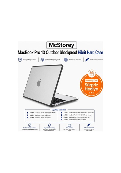 Macbook Pro 13 Darbe Korumalı Kılıf A1706 A1708 A1989 A2159 A2251 A2289 A2338 M1 M2 Uyumlu Mat Sert Kapak Koruyucu Kılıf Şeffaf