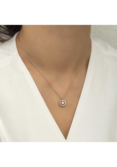 Gümüş Rose Minimal Yuvarlak Tektaş Bayan Kolye Çok Renkli