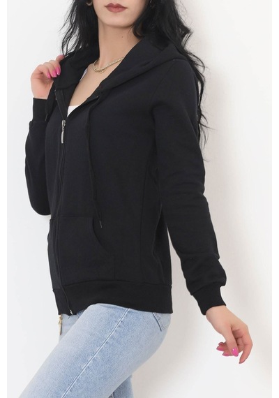Bensu Store - Kapşonlu Fermuarlı Sweat Siyah - 11866.108. 001