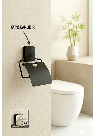 Yapışkanlı Kare,kapaklı Tuvalet Kağıtlığı-wc Kağıt Tutucu Siyah