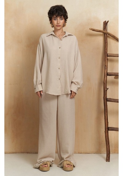 Mai Collection Mai Studios Co. Pedasa Bej Gömlek Pantolon Takım Bej