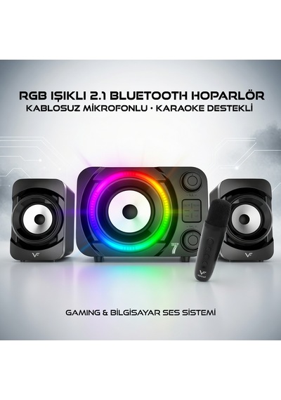 Bluetooth Mikrofonlu Hoparlör Rgb 2+1 Ses Sistemi Gaming Bilgisayar Hoparlör
