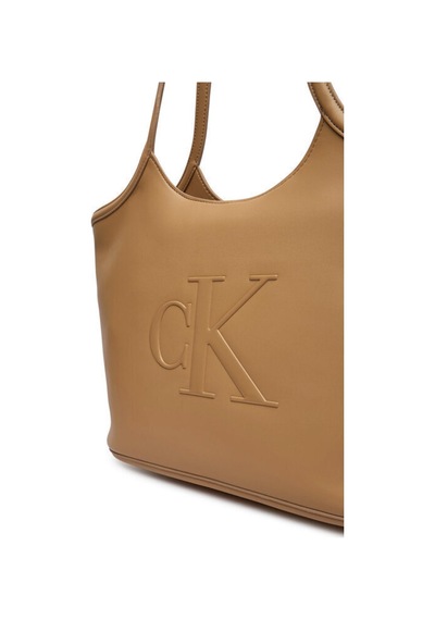 Calvin Klein Kadın Marka Logolu Düz Deri Kısa Askılı Kahverengi1 Çanta-15769