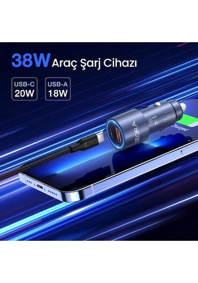 Gar241 Pd+qc Metal Araç Şarj Cihazı 20w+18w - 1m Type-c To Type-c Kablosu - Gri
