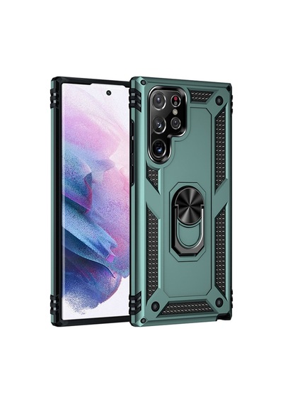 Samsung Galaxy Uyumlu S21 Ultra Kılıf Sofya Yüzüklü Silikon Kapak - Yeşil Renk