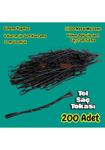13technow Siyah %100 Metal Esnemez Dayanıklı Kadın Saç Tel Tokası 200 Adet Siyah