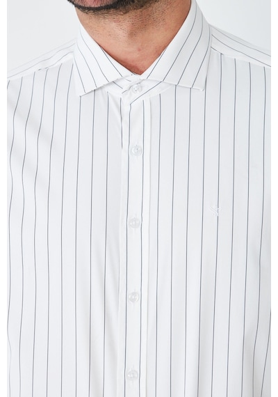White Stone Beyaz Lacivert Çizgili Slim Fit Erkek Gömlek Beyaz-laci